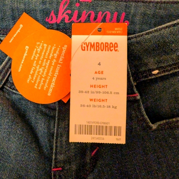 NWT Gymboree Girls Skinny Blue Jeans With Pink Accents Cotton Size 4T - Picture 5 of 7